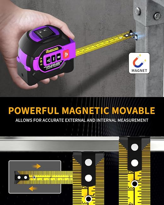 3 in 1 Digital Laser Tape Measure, 197ft/60m Laser Distance Meter, 16ft/5m