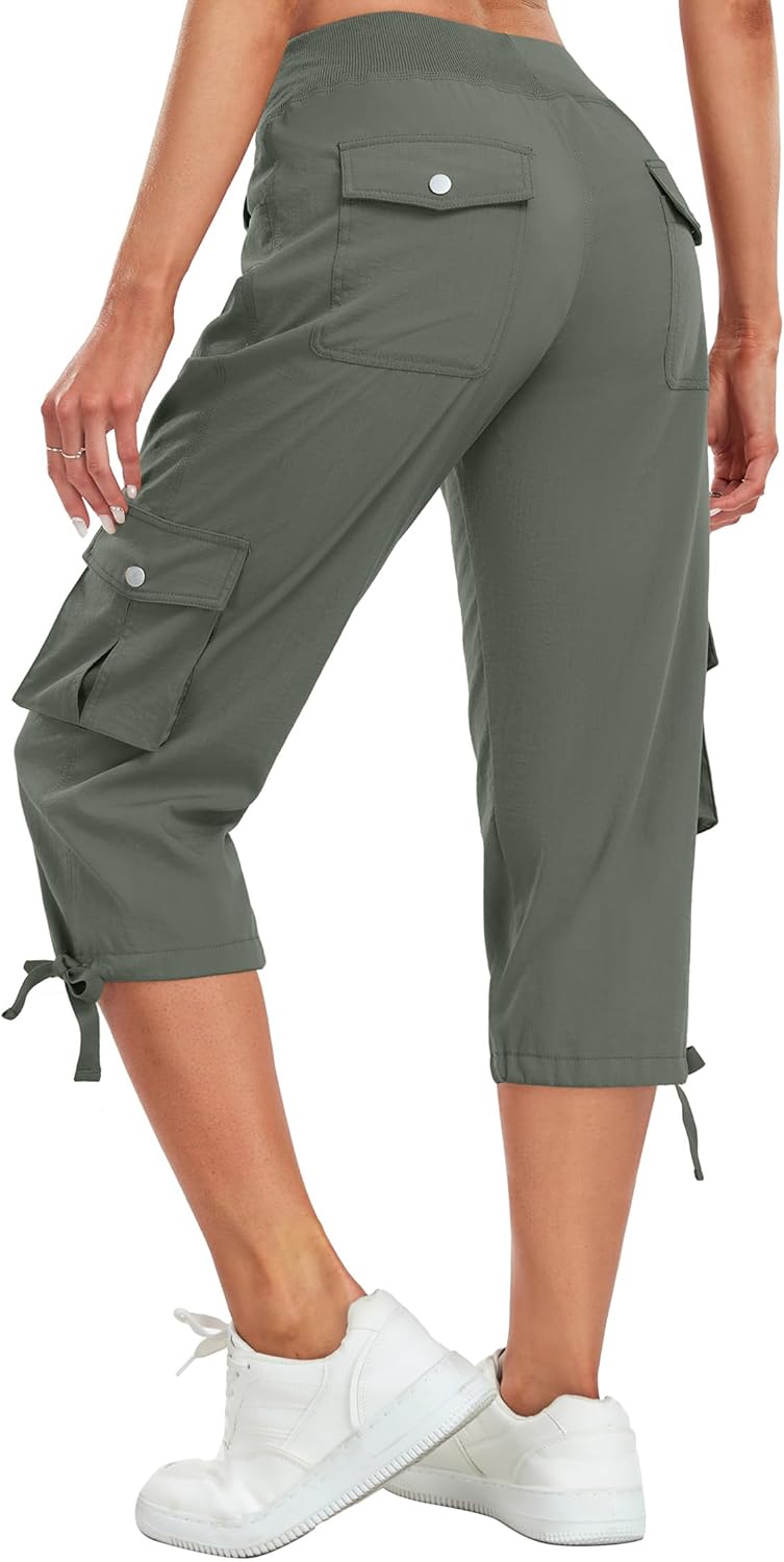 Skiennix Women's Cargo Capris Pants - Lightweight Quick-Dry Hiking Pants with 6 Pockets | Casual Outdoor Travel