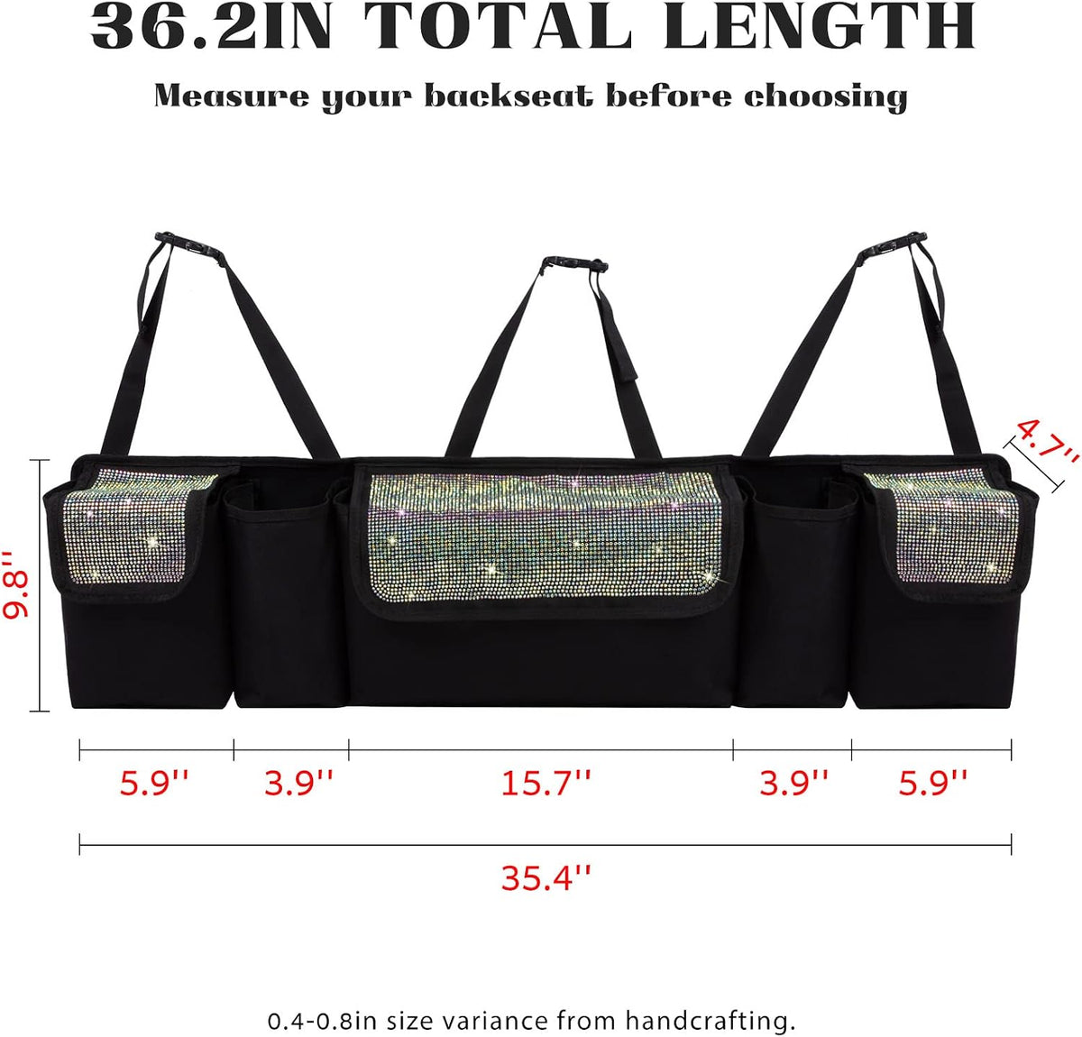 eing Car Trunk Organizer and Storage, Backseat Hanging Organizer for SUV, Truck, MPV, Waterproof, Collapsible Cargo Storage Bag with 5 Pockets, Bling Car Interior Accessories for Women,Multicolor