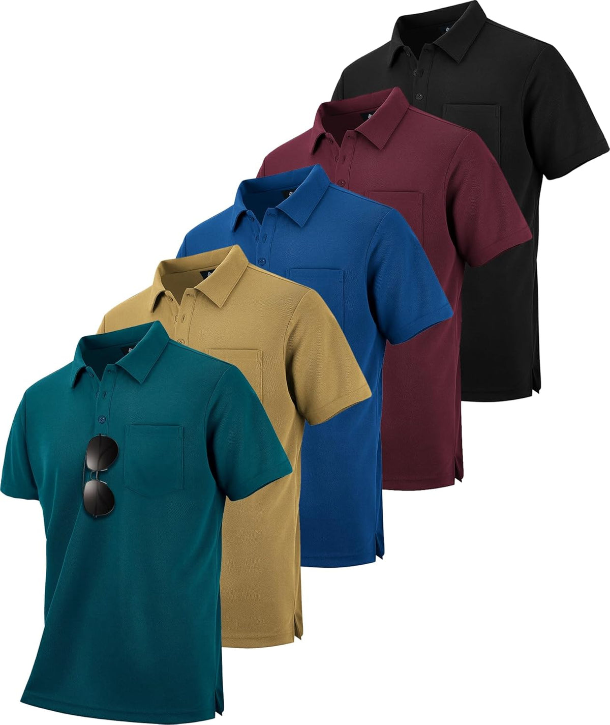 SCODI Men's Pocket Polo Shirts - 5 Pack Short Sleeve Golf Tees | Moisture-Wicking Casual Athletic Wear