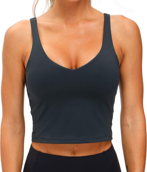 Gym People Women's Longline Sports Bra - Wirefree Padded Design for Medium Support