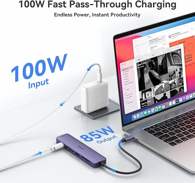 MOKiN 7 in 1 USB C Hub with HDMI, microSD/SD Card Reader, USB 3.0, 100W PD