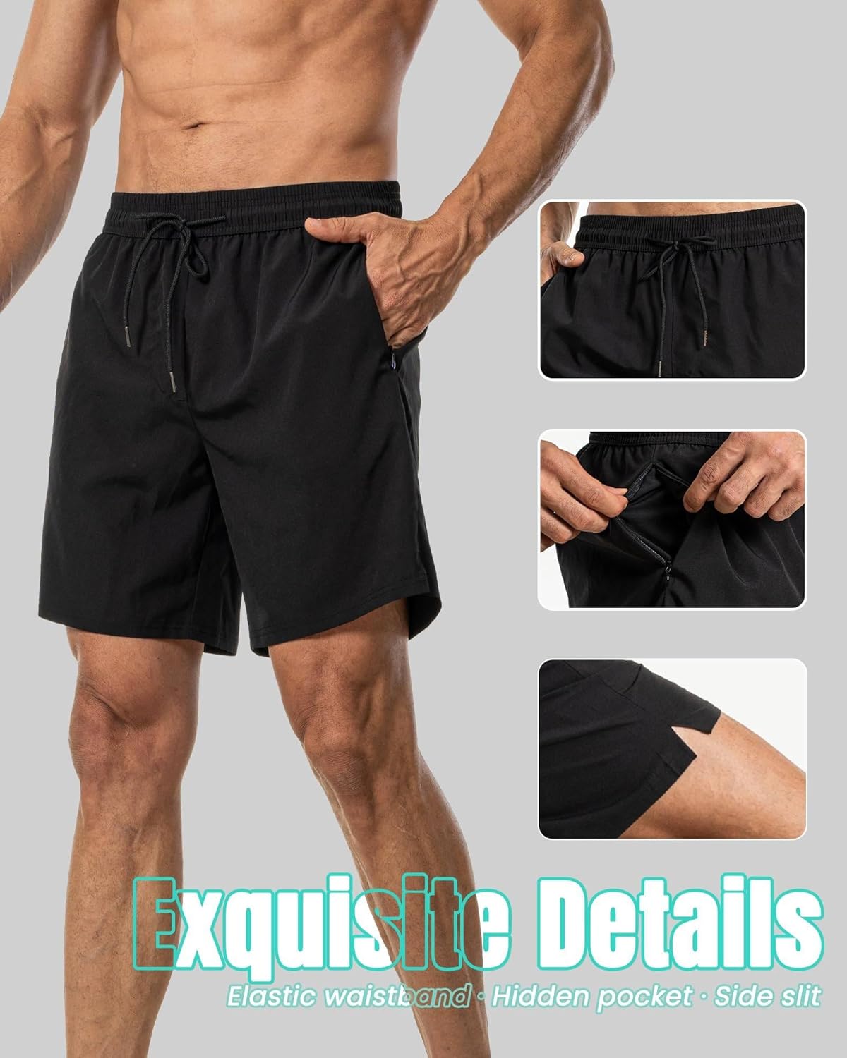 Skiennix Men's Swim Trunks - Quick Dry 7-Inch Compression Liner with Zipper Pockets for Beach & Gym
