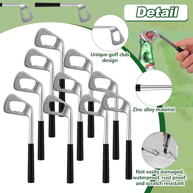 10 Pcs Golf Club Bottle Opener Bulk Novelty Groomsmen Gift Bachelor Party Favors for Golf Lover Beer Enthusiast, Made from Zinc Alloy (Silver)