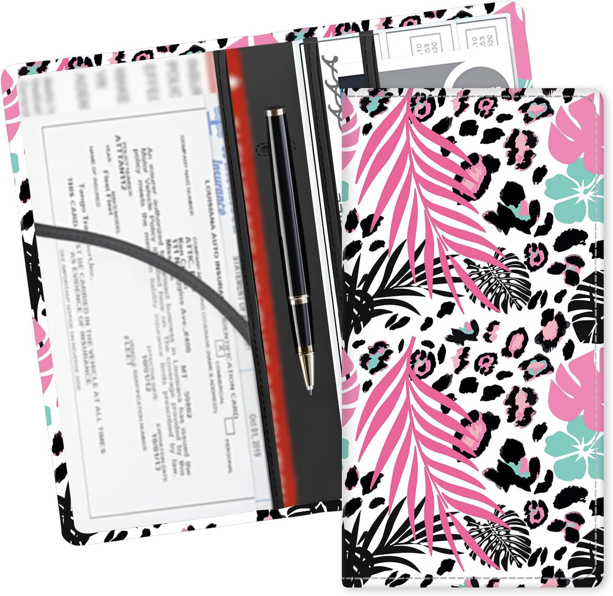 Leather Car Registration and Insurance Card Holder, Cute Car Accessories Vehicle Glove Box Car Organizer for Documents, Cards, License Cute BookShelf Cat
