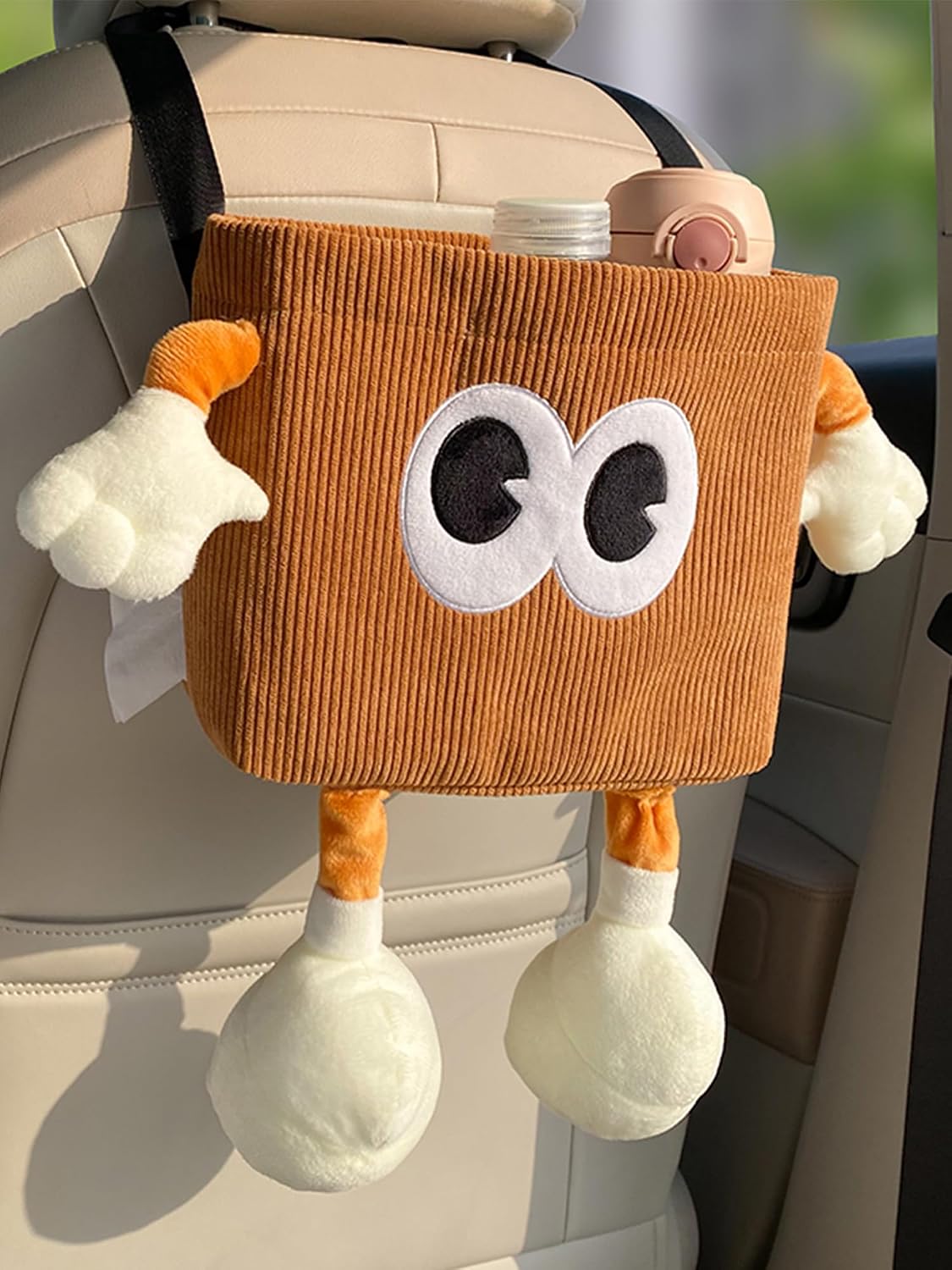 Cute Plush 2 in 1 Car Tissue Box and Trash Can Teddy Bear Tissue Box Plush Animals Cute Holder Plushie Multifunctional Organizer Creative Accessories for Women,Straw Hat Bear
