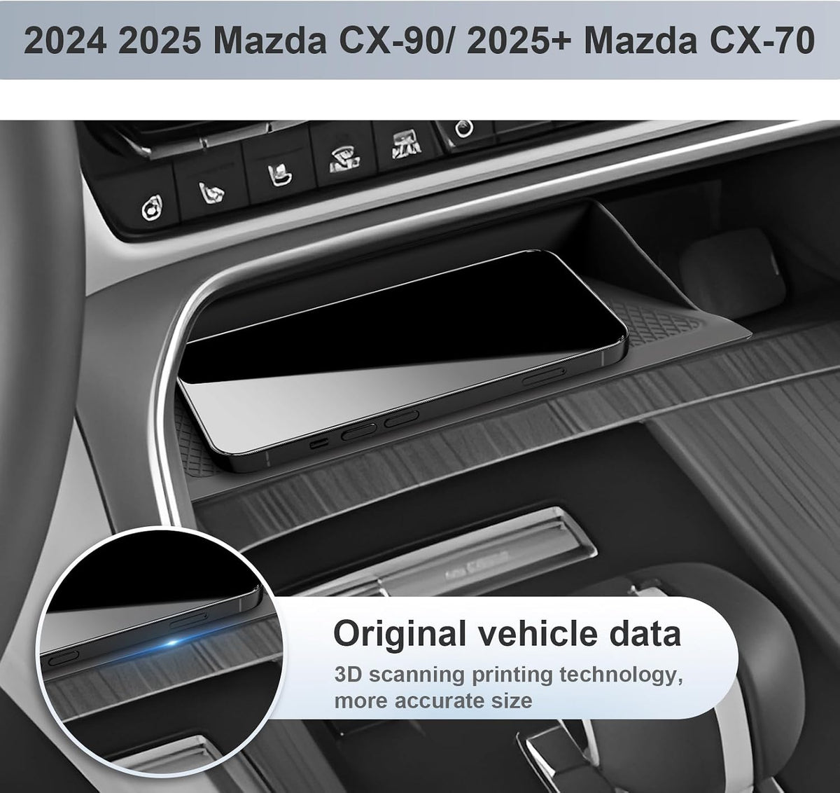 SKTU 2Pcs for 2024 2025 2026 Mazda CX-90 Accessories Center Console Organizer for 2024-2026 Mazda CX-90/2025 2026 Mazda CX-70 Console Tray Wireless Charging Mat 2025 2026 CX-90 Non-Slip Pad