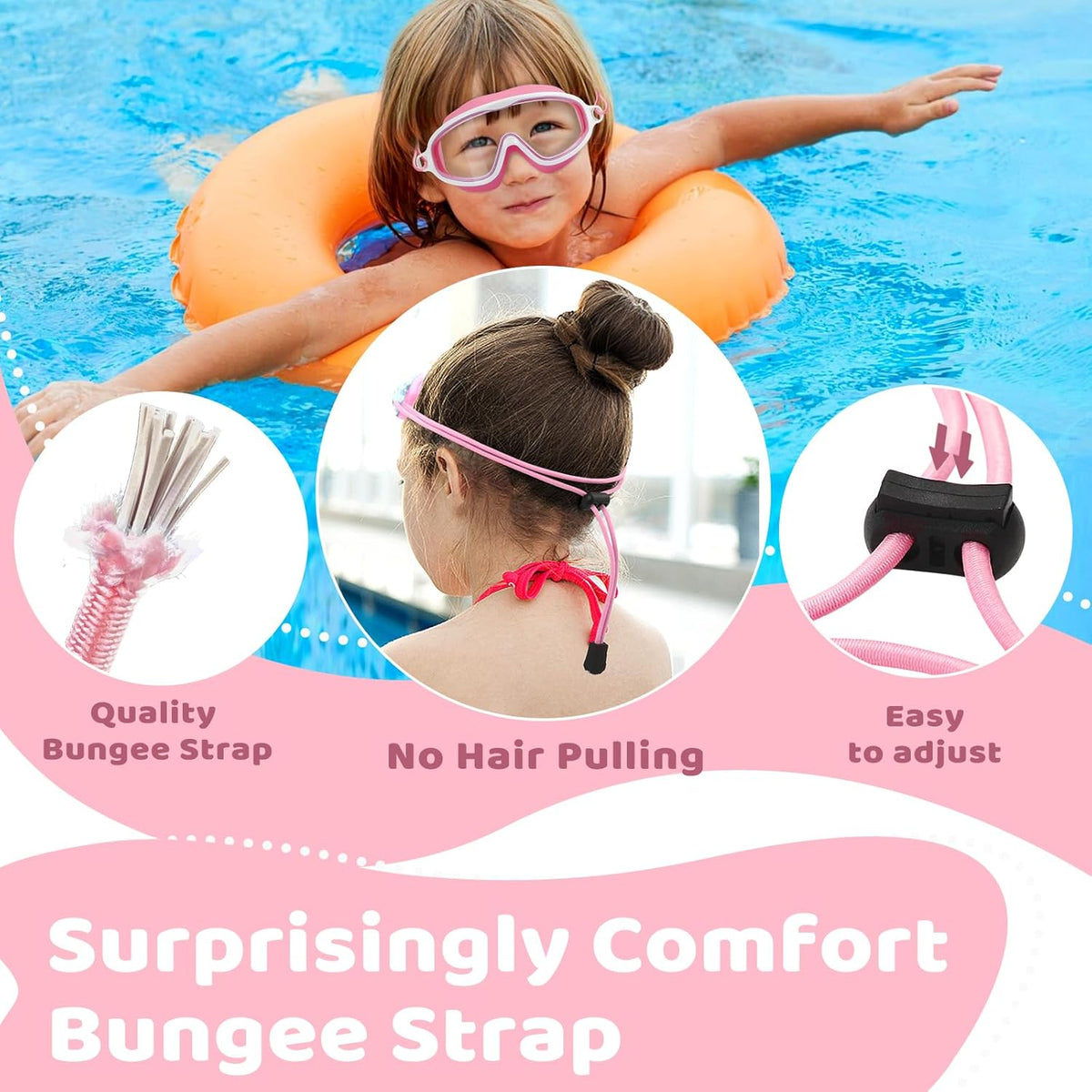 Vvinca Kids Swim Goggles - Wide View Anti-Fog UV Protection | Bungee Strap for Ages 3-14