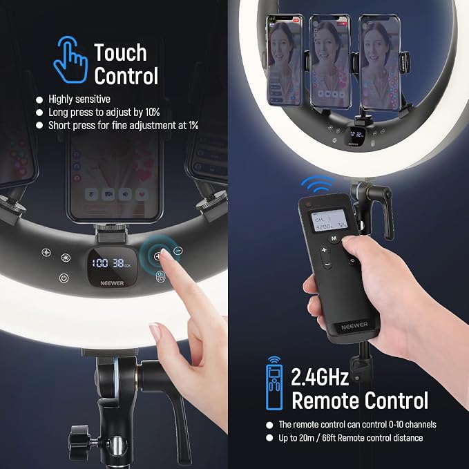 NEEWER 19 inch Ring Light with Stand, 3 Phone Holders and Mini Ball Head