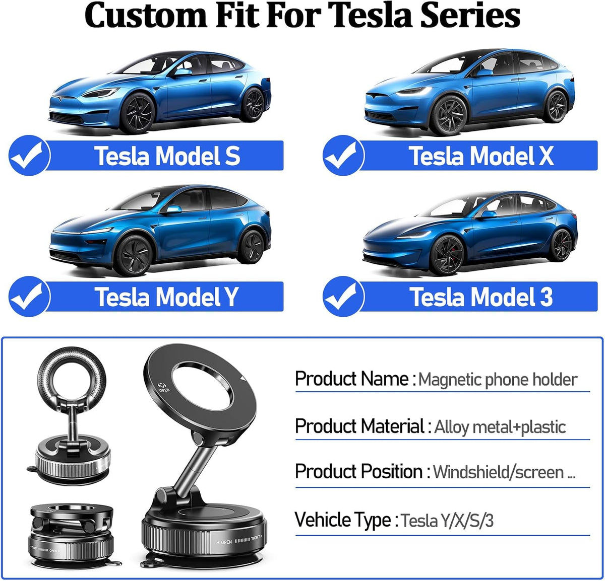 Vacuum Magnetic Car Phone Holder Stand,Reinforced Ultra-Strong Vacuum Suction Cup,360° Rotation&Foldable,Universal Dashboard Windshield/Gym/Mirror/Kitchen Phone Stand,for All iPhone Series&All Android