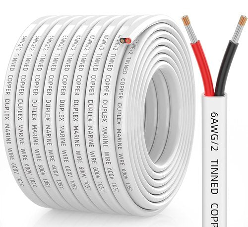 CONEPY 6 Gauge Marine Wire - 6/2 Duplex Marine Grade Cable | IP68 Waterproof Tinned Copper (50FT)
