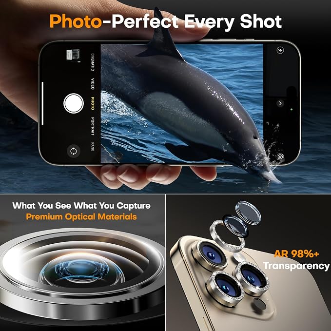 for iPhone 16 Pro/iPhone 16 Pro Max Camera Lens Protector, Tempered Glass