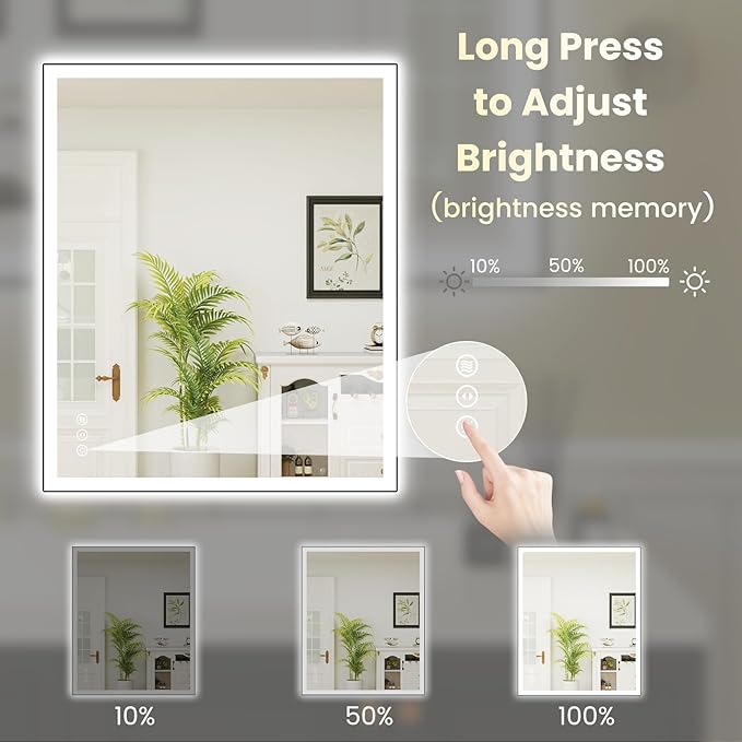 WTTY 30"X36" LED Bathroom Mirror with Black Frame, Bathroom Vanity Mirror with Lights for Wall, Front Light and Backlit, Anti-Fog, Dimmable, 3 Colors, Shatterproof, Memory, Horizontal/Vertical