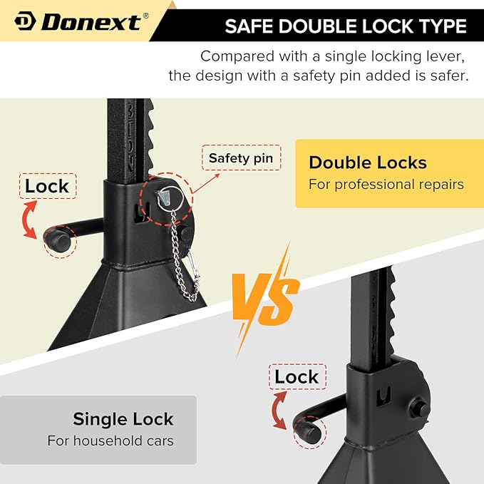 Donext Jack Stands, 3 Ton (6,000 lbs) Capacity Car Jack Stands Double Locking, 11.4"-16.54" Adjustable Height, Car Stand for Lifting, Black, 1 Pair