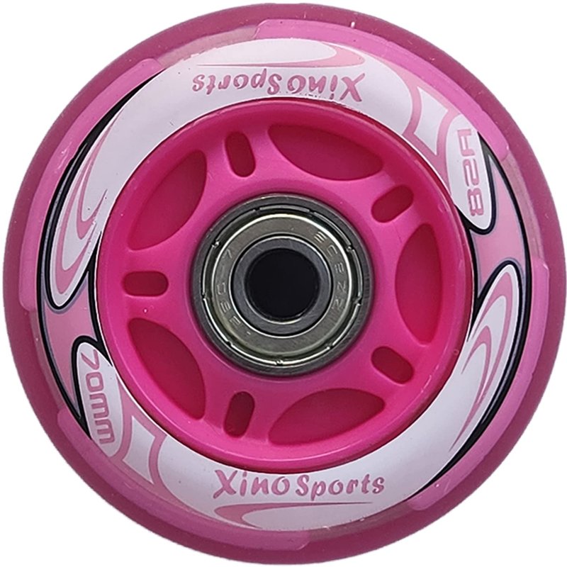 Xino Sports Inline Skates Replacement Wheels - LED Illuminating Lights, Durable and Long-Lasting, ABEC-7 Bearings Included, Pack of 2, 70 mm (Fuchsia)