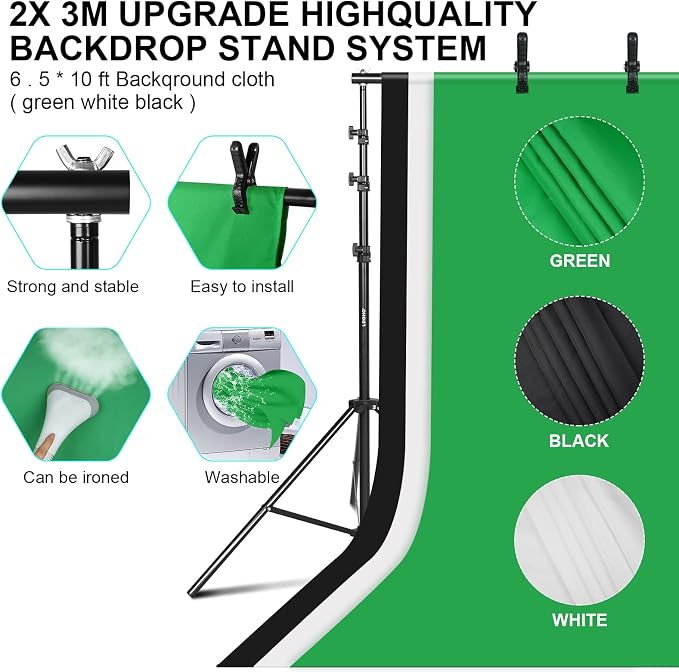 Photography Lighting kit with Backdrops, 8.5x10ft Backdrop Stands, UL Certified
