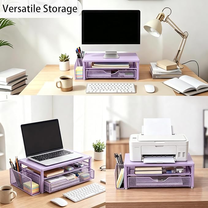 Spacrea Desk Organizer and Accessories, Computer Monitor Stand Riser