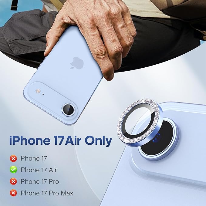 for iPhone 17 Air Camera Lens Protector Bling, Individual Diamond Metal Ring