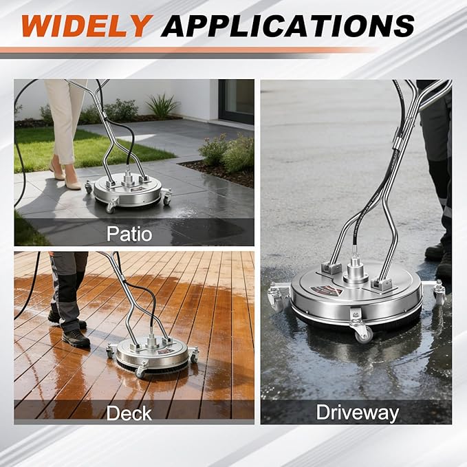 20" Pressure Washer Surface Cleaner, 4500PSI Stainless Steel Surface Cleaner for Pressure Washer with 4 Wheels, Power Washer Surface Cleaner for Concrete, Patio, Sidewalk, Deck and Driveways