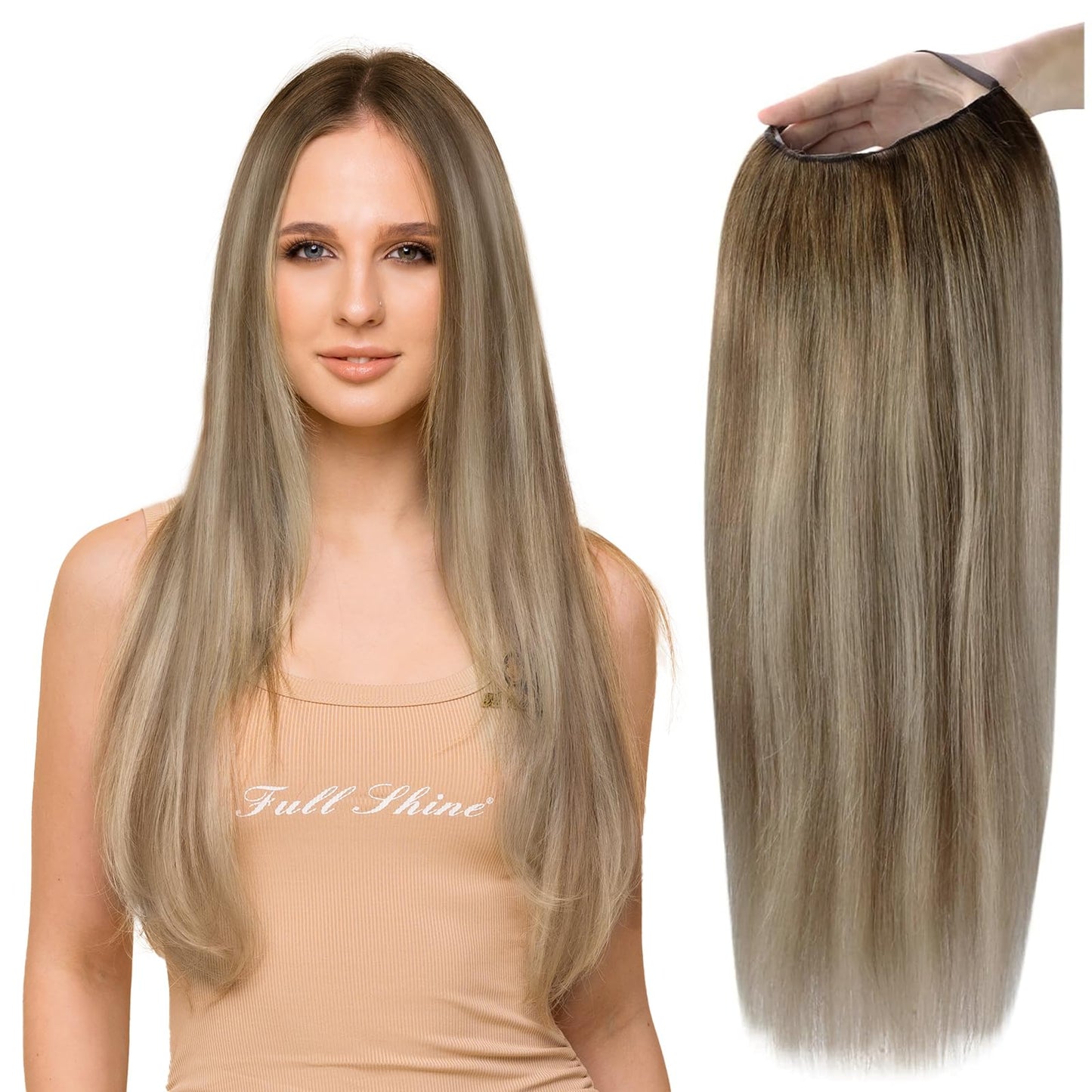 Full Shine Brazilian Remy Human Hair 22 Inch U Part Wig Color 3 Fading To Color 8 And 22 Balayage Hair Wigs One Piece 150 Gram F