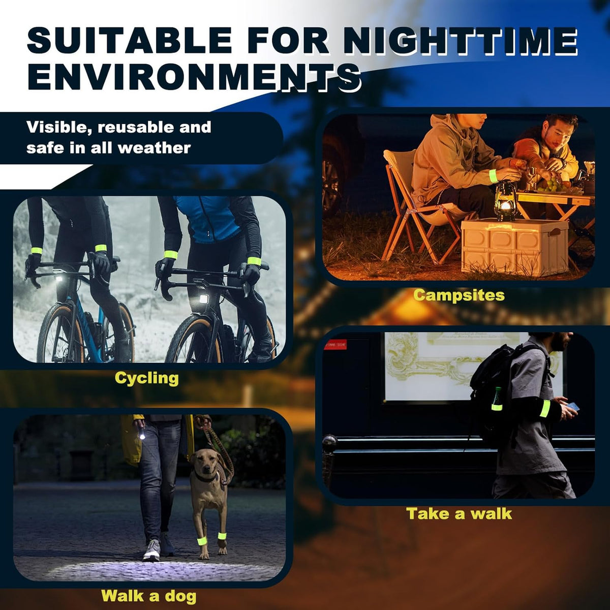 Skiennix Reflective Arm Bands - 30 Pcs High Visibility Snap Bracelets for Night Jogging & Cycling