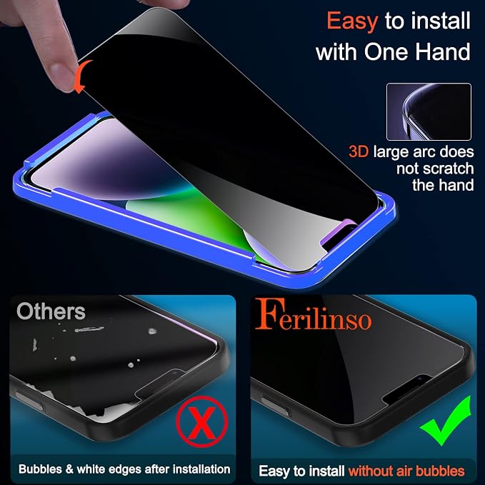Ferilinso for iPhone 14 Plus iPhone 13 Pro Max Privacy Screen Protector 2 Pack