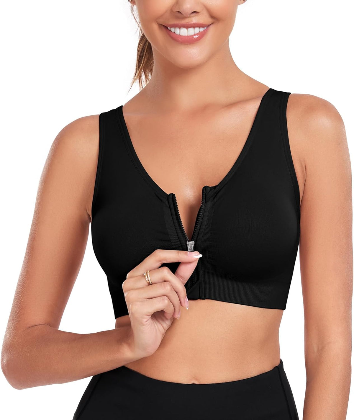 Skiennix Women's Zip Front Sports Bra - Wireless Post-Surgery Support for Active Yoga | Comfortable Fit