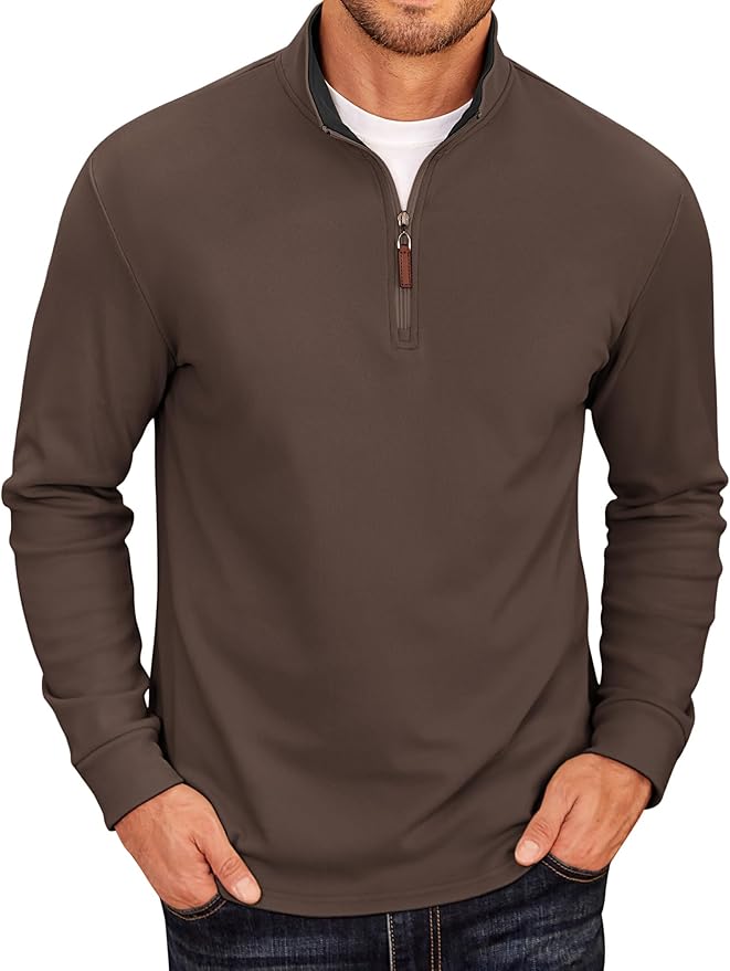COOFANDY Men's Fleece Quarter Zip Pullover Long Sleeve Mock Neck Sweatshirt