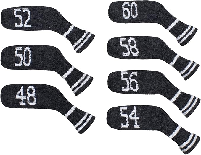 Scott Edward 1/7/10 Pcs Knitted Golf Club Head Covers for Irons Wedge Cuteness and Basically Socks Shape Washable Golf Club Head Protector on Classic Stripes Style，Double Sided Customization