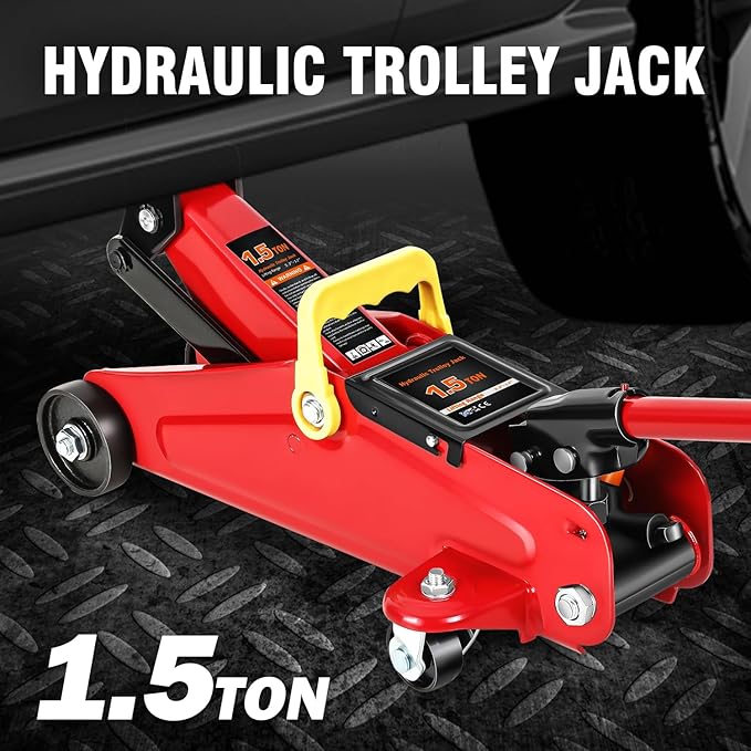 PM PERFORMOTOR Low Profile Hydraulic Trolley Service/Floor Jack, 1.5 Ton (3000 lbs) Capacity, Lifting Range 5.3"-12",Red,PM-TOL-FJ15-RD