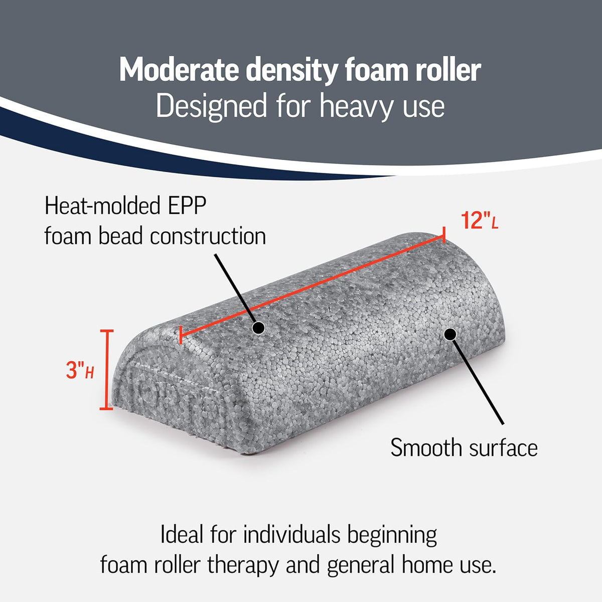 OPTP Silver AXIS Foam Roller - Moderate Density for Myofascial Release | 12" x 3" Half-Round for Therapy & Yoga