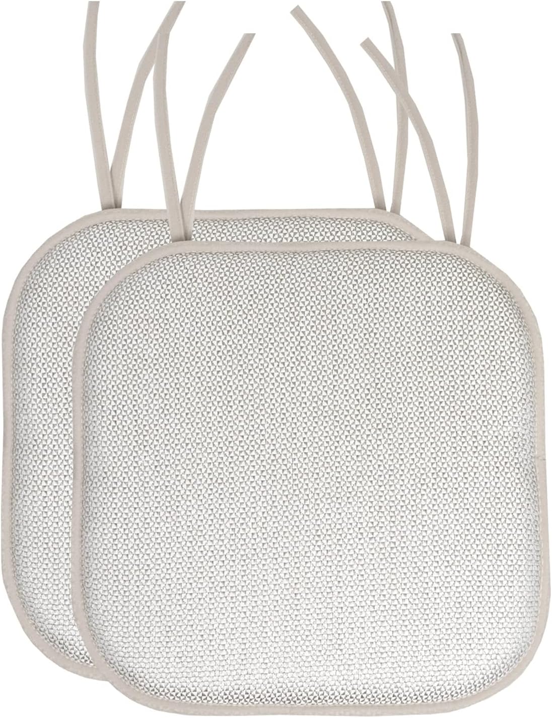 Sweet Home Collection Chair Cushion Memory Foam Pads with Ties Honeycomb Pattern Slip Non Skid Rubber Back Rounded Square 16" x 16" Seat Cover, 2 Pack, Aria Beige 6 pack