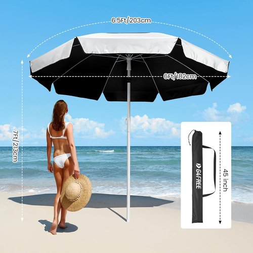 G4Free Heavy Duty Beach Umbrella - UPF 50+ UV Protection Double Canopy, 6.5 ft Portable Sun Shelter with Carry Bag