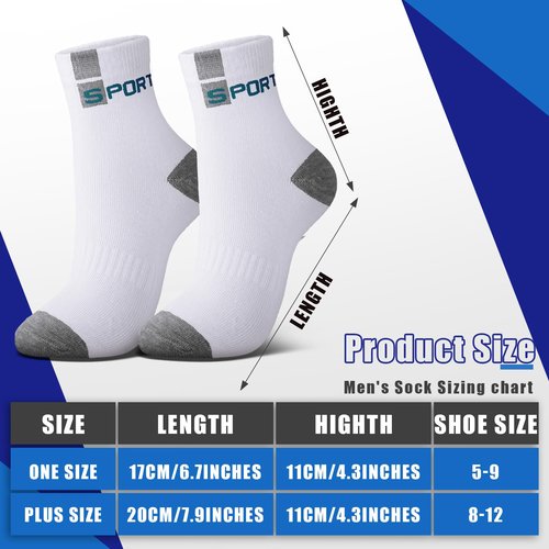 Bencailor 15 Pairs Mens Crew Socks Breathable Athletic Lightweight Sport Comfort Socks for Men(White, Black, Blue, Gray,9-12)
