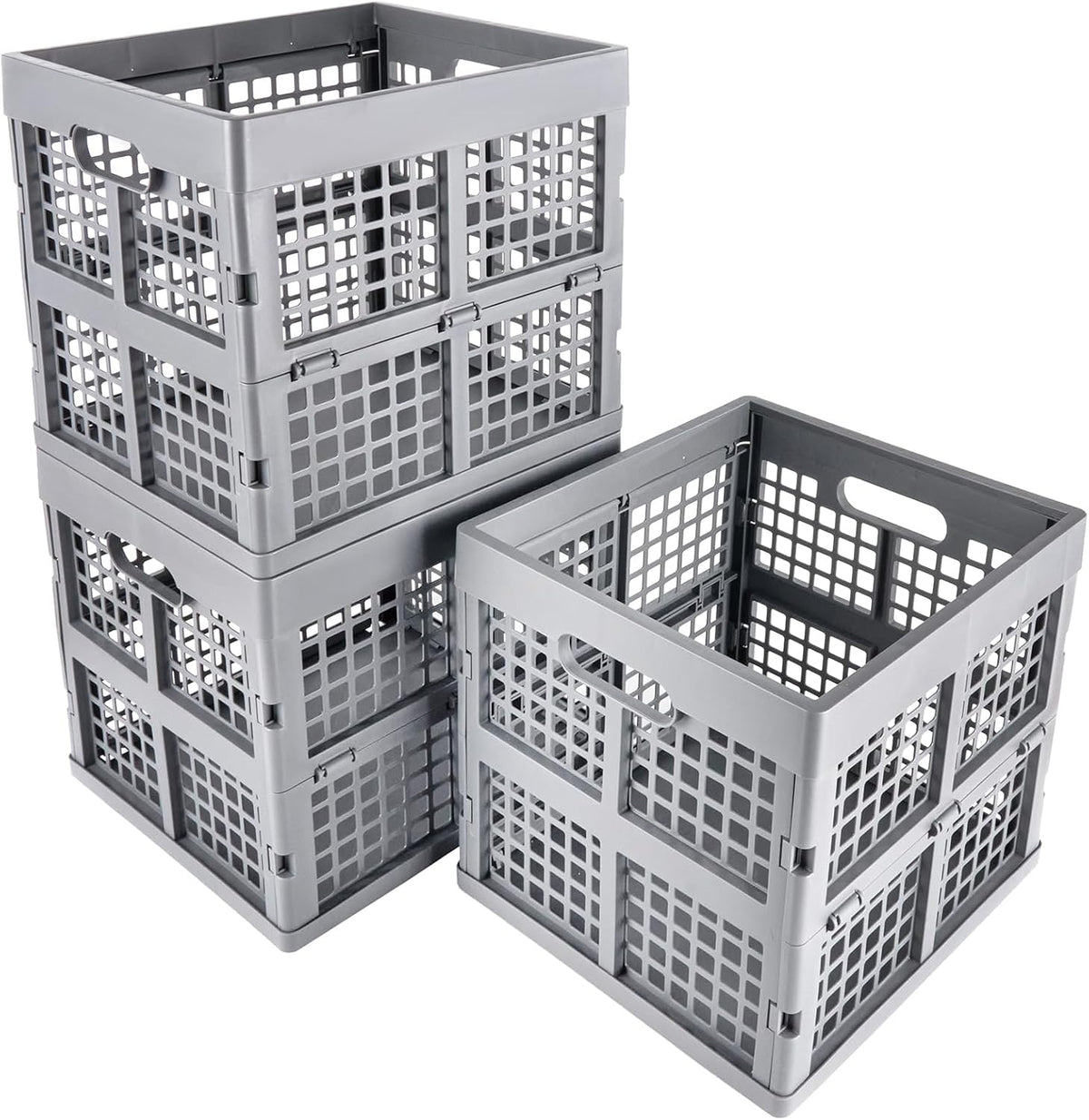 Eslite 3-Pack Collapsible Plastic Storage Crates,Foldable Crates for Storage,16L (Grey)