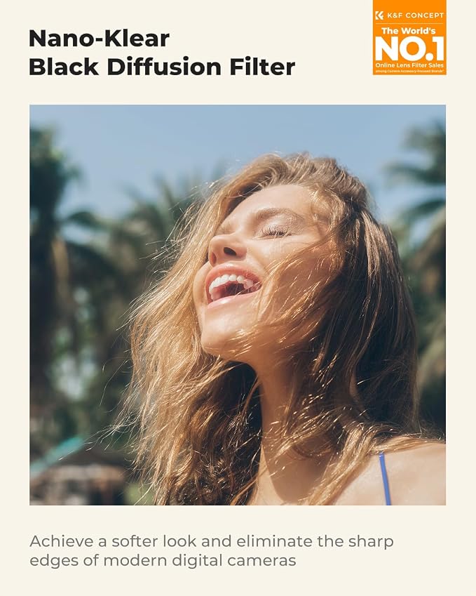 K&F CONCEPT 58mm Black Diffusion 1/4 Filter Mist Cinematic Effect Filter