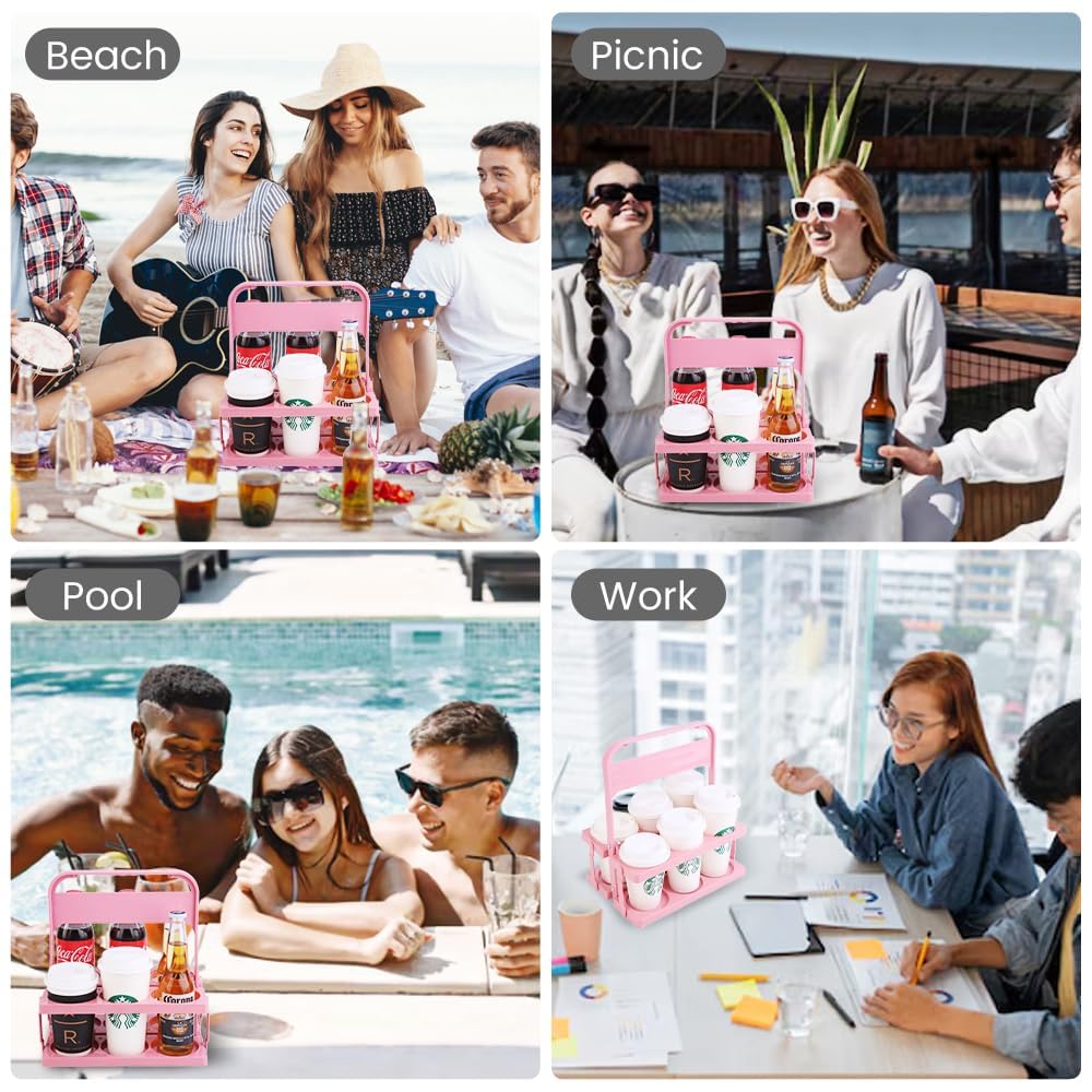 Bodaon Drink Holder Cup Carriers,Delivery Holder for Drinks, (Pink,6-Cup)