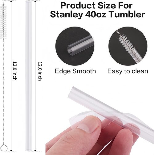 Joshey 12 Inch Tritan Replacement Straws - 6 Pack Reusable Straws with Cleaning Brush for Stanley 40oz Tumbler, BPA-Free (Clear)