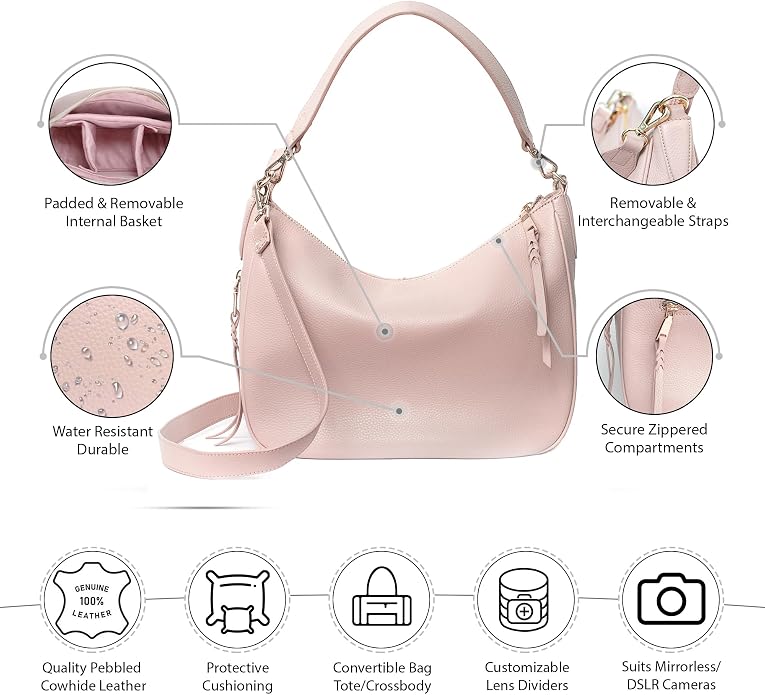 Meliae Camera Bag for Women, DSLR Mirrorless Camera Purse, Leather Shoulder