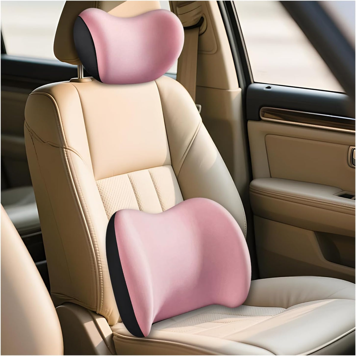 2 PCS Car Headrest & Lumbar Support Cushion, Breathable Memory Foam Auto Neck Lumbar Support Pillow w/Adjusatble Strap, Ergonomic Vehicle Seat Headrest Neck Rest Cushion (Dark Gray)