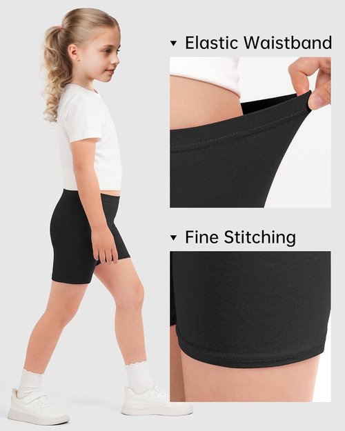 HASMES Girls Bike Shorts - Comfortable Cotton Under Dress Shorts for Dance & Running | 3 Pack