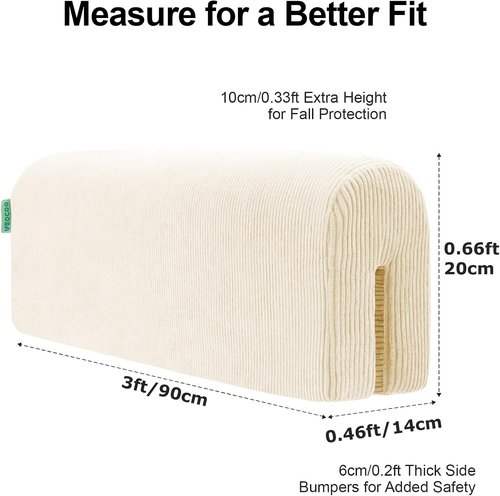 AEOCOO Toddler Bed Bumpers - Premium Soft Memory Foam Rail Protector for Loft & Bunk Beds | 3 Ft, Beige