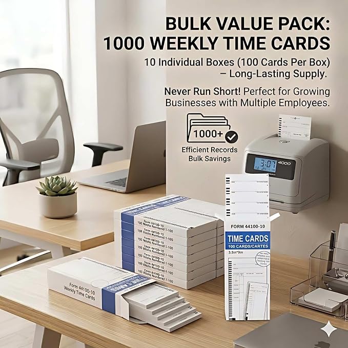 44100-10 Employee Time Cards, 10 Boxes of 100, Includes 1 Compatible 5000R