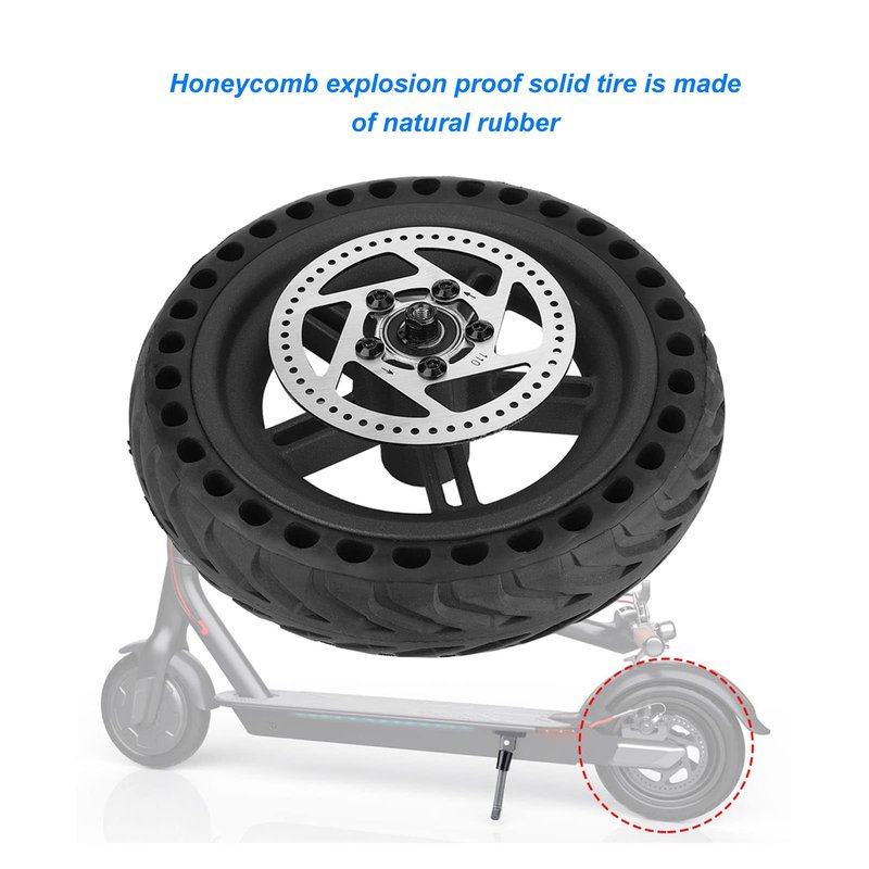 POENVFPO Electric Scooter Rear Tire, 8.5 Inch Rear Solid Tire Wheel Hub 110mm Brake Disk Electric Scooter Upgrade Parts Assembly Set