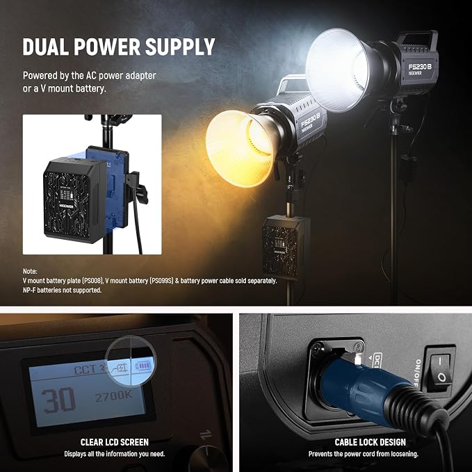 NEEWER FS230B LED Video Light 2.4G/APP Control, 230W Bi Color COB Silent