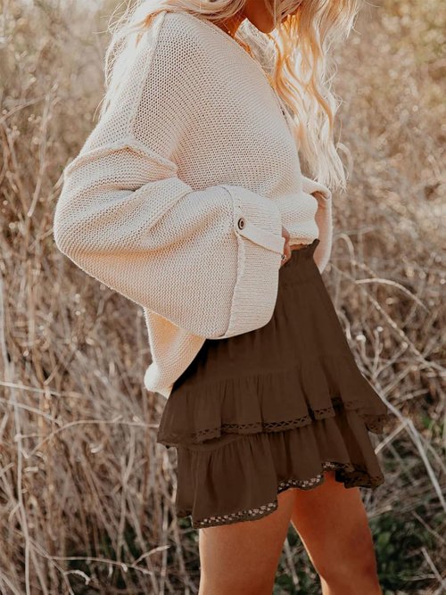 Aoudery Flowing Skorts for Women - High Waist Boho Ruffle Mini Shorts | Perfect for Golf & Tennis