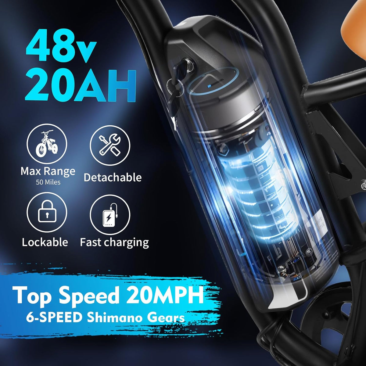 Skiennix Electric Bike - 1500W Peak Motor with 48V/20AH Battery | 20" Fat Tire for All Terrain Riding