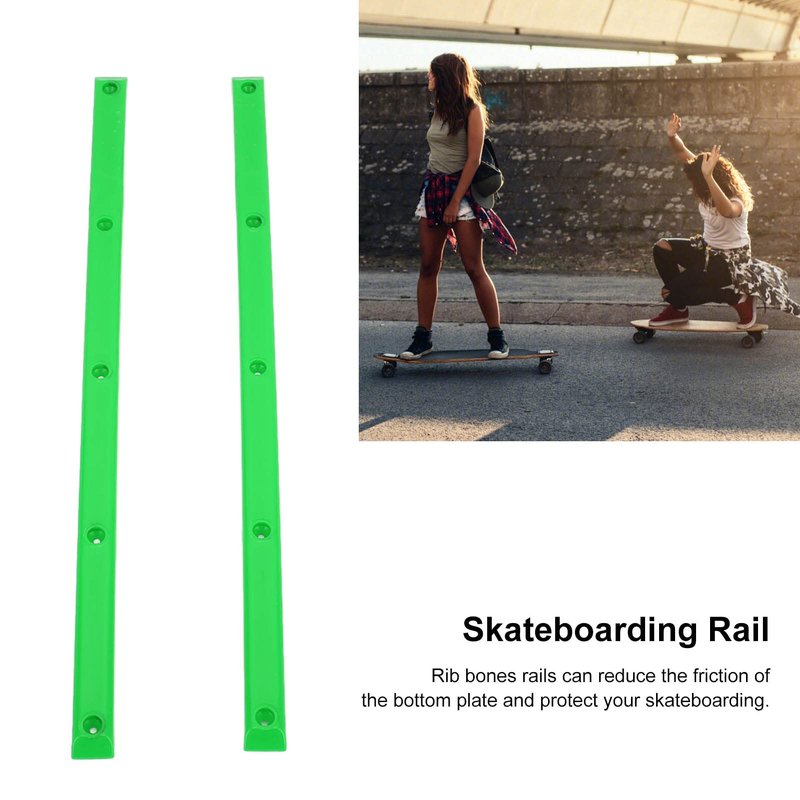 VBESTLIFE 2Pcs Skateboard Rails Protector Wear-Resistant Flexible Ribs Bones Board Rails with Mount Screws(Green) Cycling