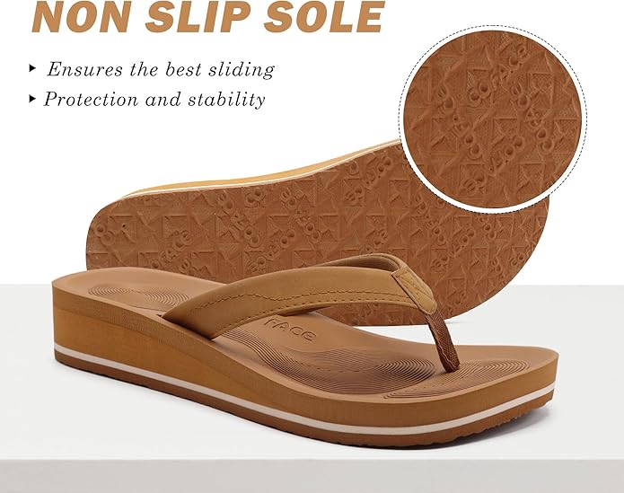 COFACE Flip Flops for Women With Comfortable Arch Support Ladies Fashion Platform Thong Sandals Soft Yoga Mat Sole For Beach/Indoor Outdoor