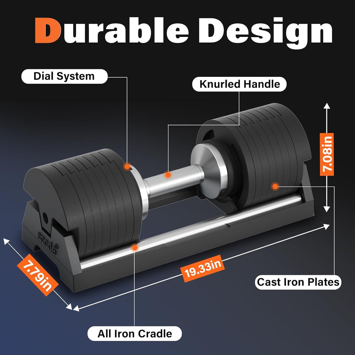 SNODE AD80 Adjustable Dumbbell Set - Drop Proof 80 lbs with Cast Iron Plates & Knurled Handle | Compact Home Gym Equipment